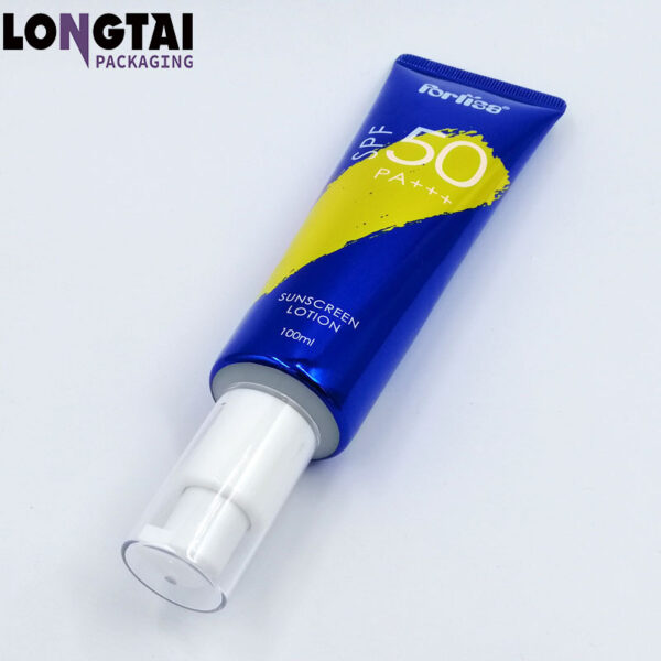 sunscreen lotion soft tube packaging with Airless pump applicator