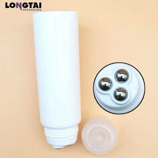 plastic tube with three roller ball massage applicator