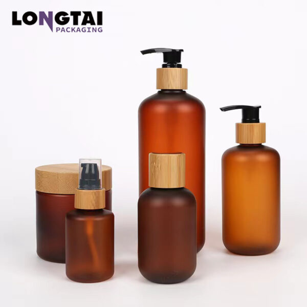 200ml Amber PET bottle with bamboo lotion pump factory