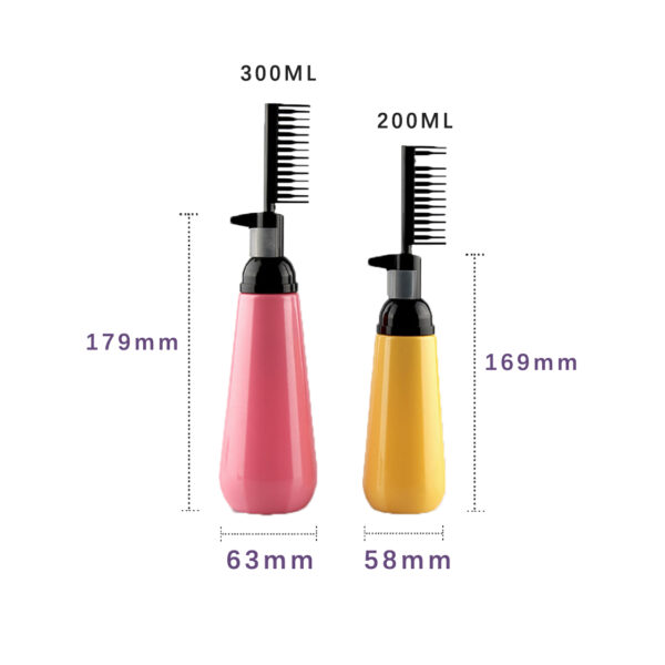 PET salon hair dyeing bottle with comb applicator